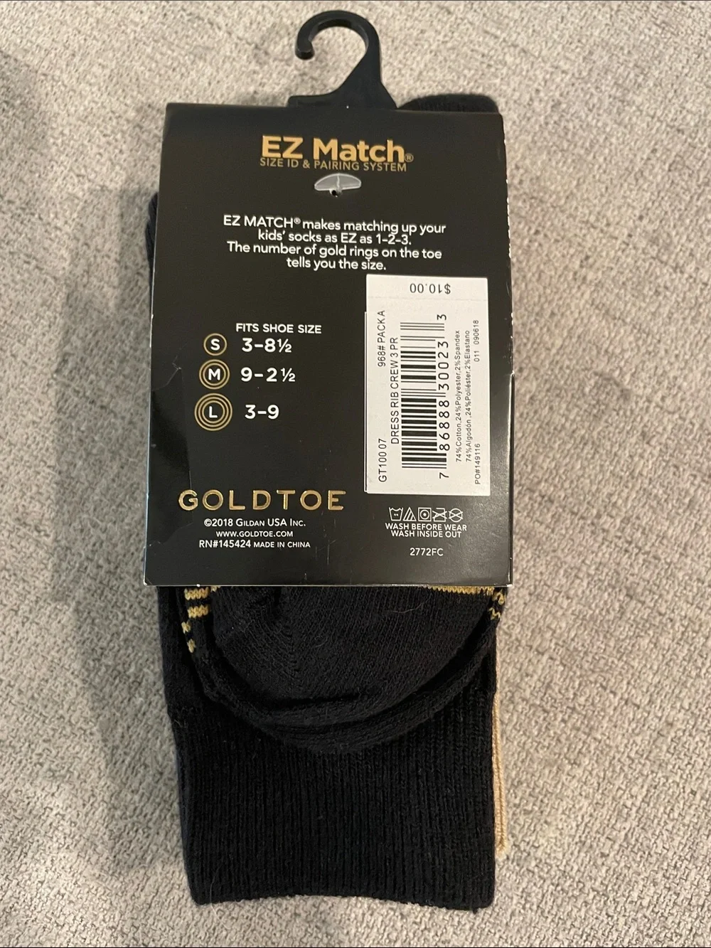 Gold Toe Black Youth Crew Socks with Gold Accent